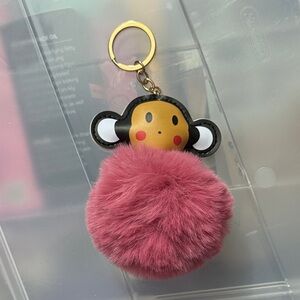 Pink Monkey Pom Pom Keychain